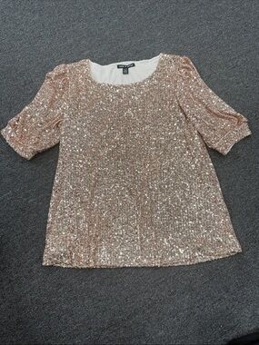 Cable & Gauge Rose Gold Sequin Puff Sleeve Top